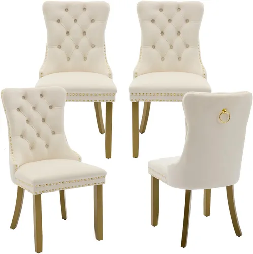 Miniatura 45 de LKTART Juego de 2 sillas de comedor de terciopelo, sillas de comedor copetudas con ribete de anillo de clavo, silla de comedor tapizada con patas