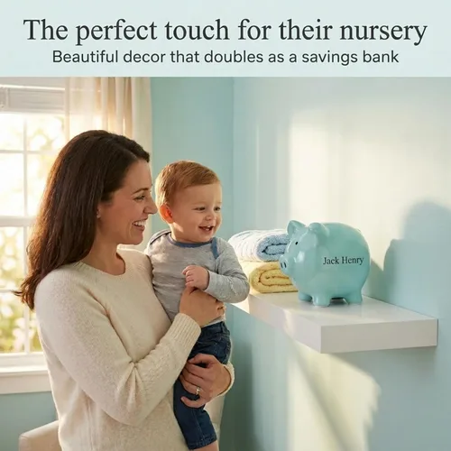 Miniatura 5 de Blue XL Ceramic Piggy Bank Large Cute Money Bank Decorative Savings Pig Bank for Kids & Adults Light Blue Coin Bank Home Decor Gift
