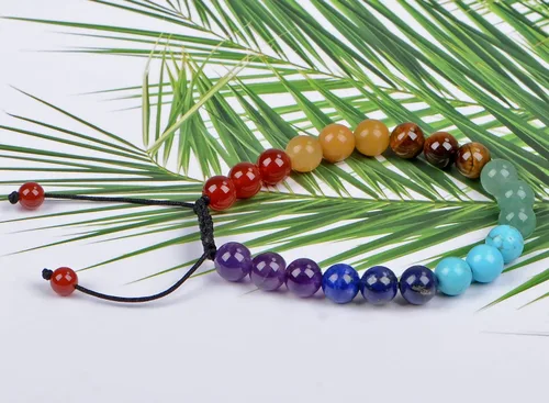 Miniatura 4 de AD Beads Natural Healing Power - Pulsera de macramé ajustable unisex con cuentas redondas de cristal de 7 chakras, 0.315 in