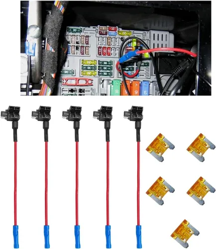 5 piezas de adaptador de fusible para agregar un circuito de 12 V para automóvil, soporte de fusible de cuchilla mini de perfil bajo, juego con 5 x