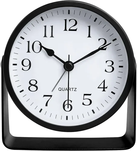 Miniatura 9 de Reloj despertador analógico, silencioso sin tictac, funciona con pilas con luz suave nocturna bajo demanda, reloj de escritorio de metal giratorio