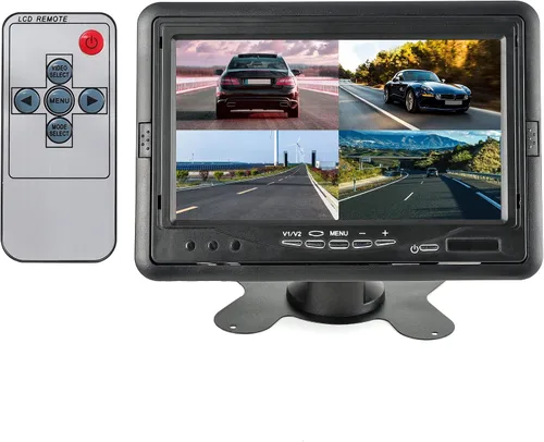 EWAY Monitor LCD TFT de 7 pulgadas Quad Split View HD Pantalla a todo color de 7 pulgadas Entradas de video RCA Soporta 4 canales para cámara de