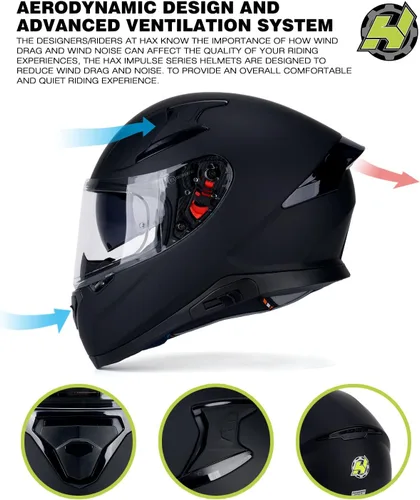 Miniatura 5 de Hax - Casco integral de motocicleta y de moto de calle con doble aleta trasera y clavos de plástico para Pinlock Ready, para adultos, aprobado por