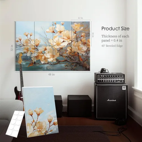 Miniatura 4 de JaneTech Paquete de 8 paneles acústicos artísticos de 48 x 32 pulgadas, paneles de absorción de sonido, tratamiento acústico para estudios