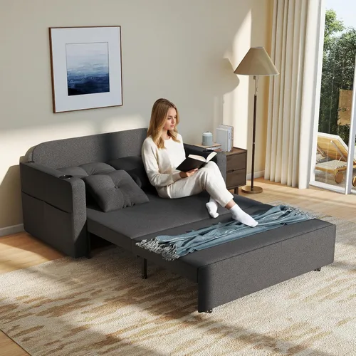 Miniatura 2 de Krcix Sofá cama 3 en 1, sofá cama convertible de 56 pulgadas, sofá biplaza con portavasos, USB, sofá para sala de estar, dormitorio, apartamento