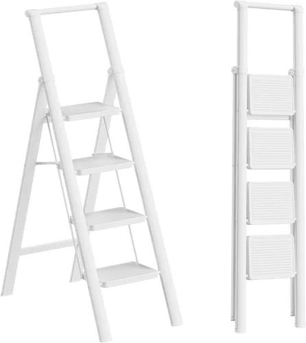 Miniatura 25 de Escalera de 6 escalones para techo de 12 pies de alto, taburete plegable de aluminio ligero con cómodo agarre, escaleras con pedal antideslizante