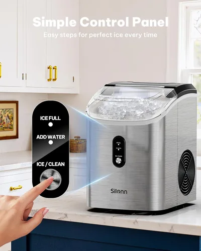 Miniatura 6 de Silonn Máquina de hielo de pepitas para encimera, máquina de hielo de pellets con función de autolimpieza, la máquina de hielo sónico produce 33