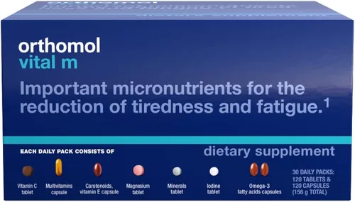 Orthomol Paquetes de tabletas Vital M, multivitamínico para hombres, suministro de 30 días, vitaminas A, B, C, D, E, K, yodo, omega-3..