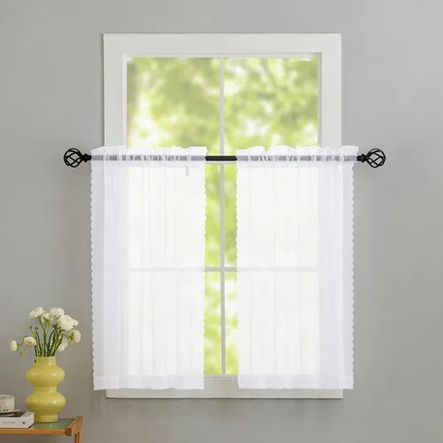 Miniatura 82 de Cortinas para ventana cortinas blancas traslúcidas de 90 pulgadas de largo, 2 paneles de cortinas de tul, paneles de ventana para cortinas de Blanco