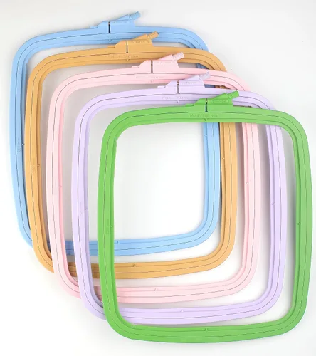 Miniatura 4 de Nurge 5 aros cuadrados grandes de plástico para bordar, aro de costura cruzada, aro de aguja perforadora, multicolor