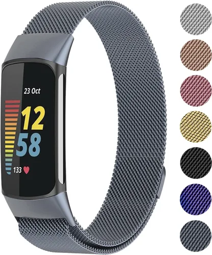 Miniatura 12 de Bandas de malla metálica para Fitbit Charge 5/Charge 6 Band para mujeres y hombres, correas ajustables de acero inoxidable de repuesto para Charge