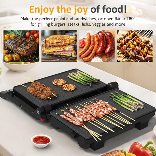 Miniatura 5 de Sunvivi Sandwichera Panini Press: Parrilla eléctrica de prensa Panini con tapa de bloqueo, fabricante de panini portátil para interiores con placas