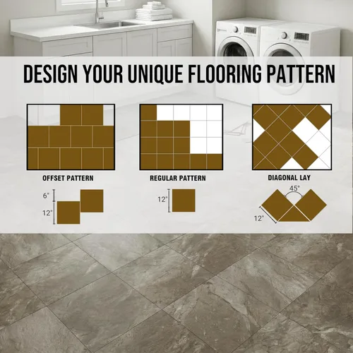Miniatura 8 de Azulejos de suelo para despegar y pegar, suelo de vinilo impermeable de 12 pies cuadrados, azulejos gruesos de aspecto de mármol beige y marrón