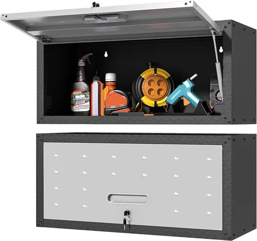 Miniatura 17 de Armario de almacenamiento de metal para garaje con ruedas, gabinete rodante con cerradura para herramientas con cajón y estantes, gabinete móvil