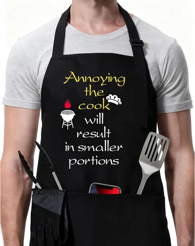Miniatura 10 de ZOORON Divertidos delantales de chef negros para hombres, ajustables, para barbacoa, cocina, con bolsillos, accesorios para parrilla Besa al
