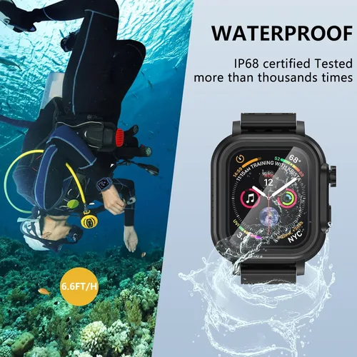 Miniatura 2 de Hensinple Funda impermeable IP68 y correa para Apple Watch Series 3 de 1.654 pulgadas con protector de pantalla, resistente a los golpes, duradera