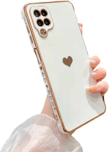 Miniatura 54 de phylla Funda de teléfono compatible con Samsung Galaxy A12 de 6.5 pulgadas, lindo corazón chapado en oro, elegante funda de lujo para mujer