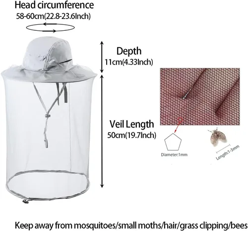 Miniatura 2 de Sombrero de red para la cabeza, apicultor de apicultura, velo, sombrero de malla de caza, gorra de malla, capó, atrapador, disfraz de Halloween Gris