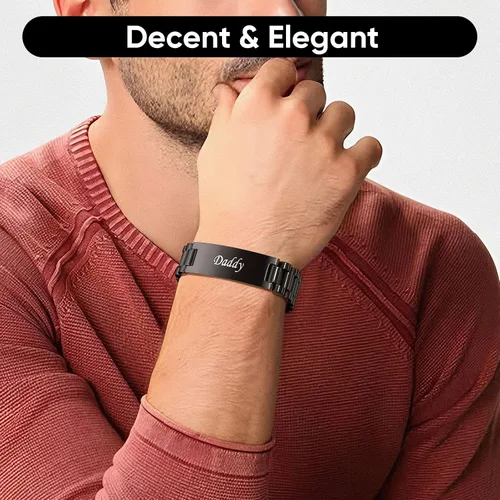 Miniatura 4 de VNOX - Correa de reloj de eslabones de acero inoxidable para hombre, con grabado personalizado, gran regalo para papá