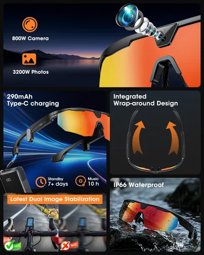 Miniatura 3 de Mingtawn Gafas inteligentes con cámara 4K HD antivibración y altavoces estéreo 3D Gafas de sol deportivas polarizadas UV400 Gafas de sol AI