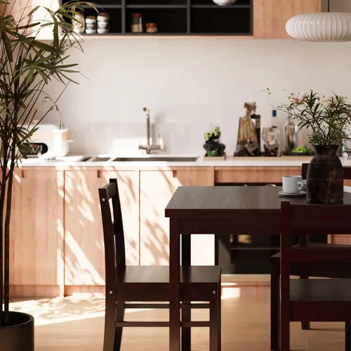 Miniatura 6 de Juego de mesa de comedor rectangular moderna de madera maciza de 5 piezas para 4, mesa y 4 sillas de comedor de madera maciza para cocina, bar, sala