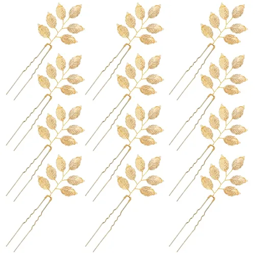 Miniatura 8 de inSowni Paquete de 12 horquillas doradas decorativas para bodas, fiestas de graduación, con hojas de flores, perlas, adornos para tocados de novia