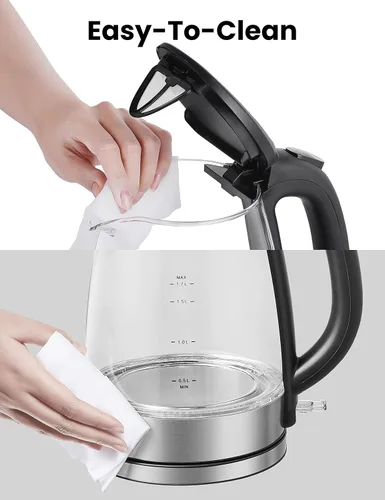 Miniatura 6 de COMFEE' Tetera Eléctrica de Vidrio y Hervidor de Agua Caliente Eléctrico, Hervidor Eléctrico de 1.7L con Indicador LED, Ebullición Rápida de 1500W