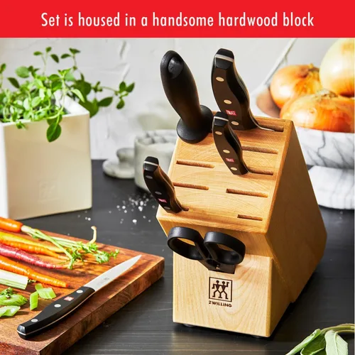 Miniatura 4 de ZWILLING Twin Signature - Juego de cuchillos alemanes de 7 piezas con bloque, afilados, producidos en fábrica propia, acero de fórmula especial