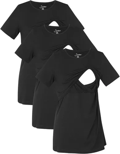 Miniatura 2 de Sosolism 3 Pack Maternity Nursing Short Sleeve Tops for Breastfeeding