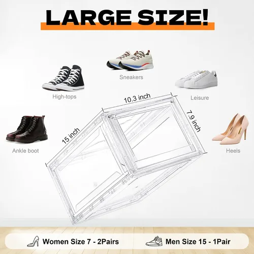 Miniatura 2 de Paquete de 12 cajas de zapatos de acrílico, cajas de zapatos ultra transparentes, apilables, caja de almacenamiento de zapatos para zapatos