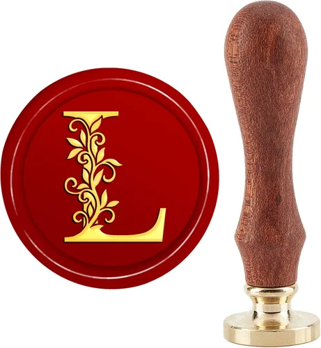 CRASPIRE Sello de Sellado de Letra Inicial del Alfabeto L Sello de Cera Vintage con Hojas Botánicas Sellos de Cera de Sellado de 30mm Sello de Latón