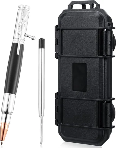 Miniatura 7 de Crtiin Bolígrafo de Acción de Cerrojo Bolígrafo Bala con Caja de Regalo Bolígrafo Táctico Sólido para Amante de Armas con Repuestos de Tinta Negra