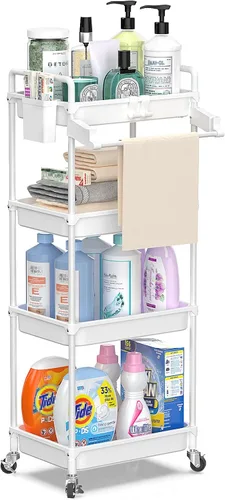 Miniatura 9 de SPACEKEEPER Carrito de almacenamiento rodante, carrito utilitario de 3 niveles, organización de cuarto de servicio, estantería móvil, organizador