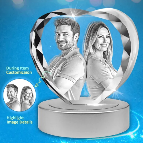 Miniatura 3 de HAN'S LASER Foto de cristal 3D, Día de San Valentín personalizable, aniversario, cumpleaños, regalos para parejas, regalos personalizados con tu