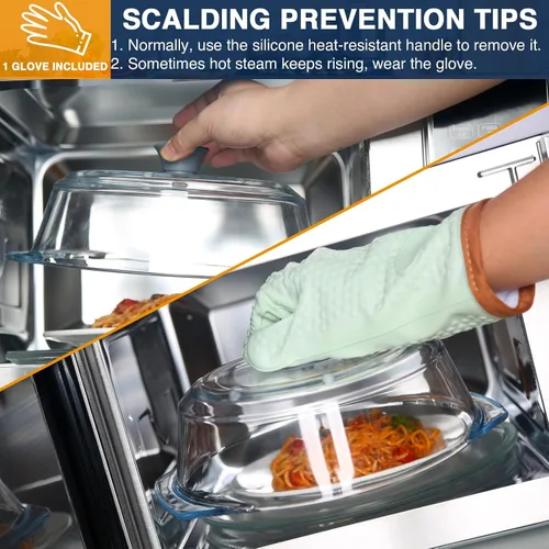 Miniatura 6 de lopeztek Cubierta de vidrio para salpicaduras de microondas, fundas de horno de microondas de vidrio para alimentos, protector de salpicaduras