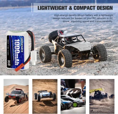 Miniatura 4 de 2S Lipo Batería 7.4V 1000mAh 35C (Burst 70C) Batería recargable RC con enchufe JST compatible con WLtoys RC Cars A949 A959 A969 A979 K929
