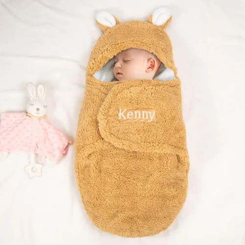Miniatura 8 de BYFDIY Manta de bebé personalizada bordada con nombre personalizado para niños y niñas, saco de dormir para bebé, lindo conejo, regalo esencial