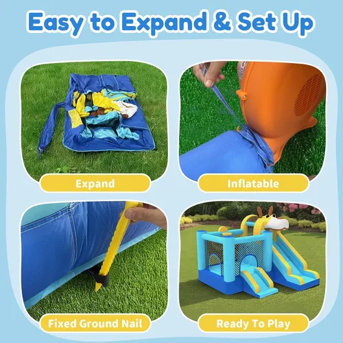 Miniatura 8 de MUKDIY - Casa inflable para niños con doble tobogán, castillo de salto de 9.5 pies x 9.5 pies para niños, incluye soplador de 450 W, castillo