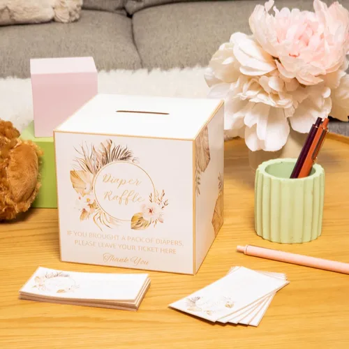 Miniatura 4 de 50 boletos para sorteo de pañales para baby shower, juegos de baby shower, decoraciones bohemias para baby shower, caja de rifa de pañales para baby