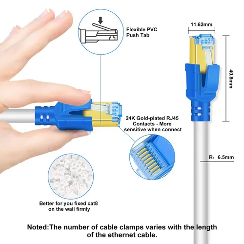 Miniatura 2 de Cable Ethernet Cat 8 de 30 pies, cable de red LAN de Internet blindado de alta velocidad, duradero, 30 pies de alta resistencia de 2000 MHz 40 Gbps