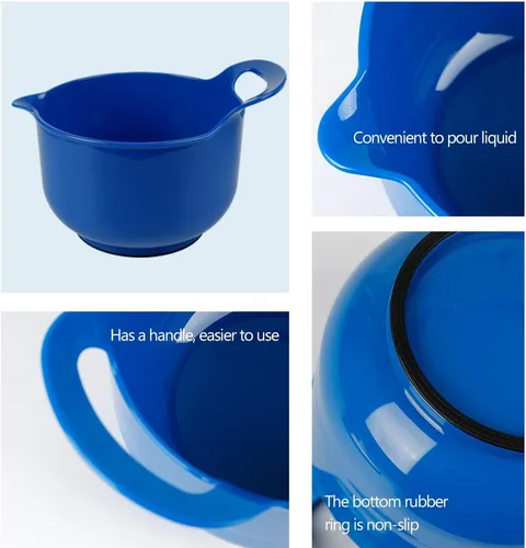Miniatura 5 de BoxedHome Paquete de 4 Tazones de Mezcla Anidables con Pico Vertedor y Asa, Tazón Grande de Mezcla de Plástico sin BPA Apto para Microondas y Azul