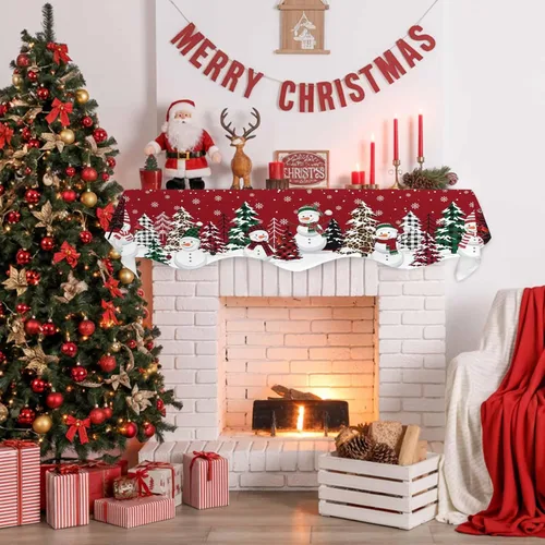 Miniatura 5 de Bufanda de chimenea de muñeco de nieve de Navidad, diseño de árboles de Navidad rojos, copos de nieve de invierno, bufandas para chimenea, estante
