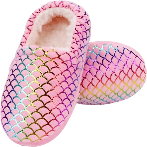MEJORMEN Pantuflas de casa de sirena para niñas, acogedoras y antideslizantes para interiores y exteriores, pantuflas de dormitorio con purpurina