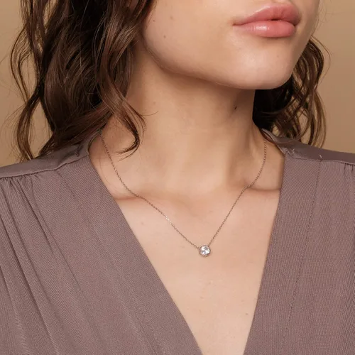 Miniatura 3 de PAVOI 14K Gold Plated Circle CZ Solitaire Necklace Elegant Bezel Pendant Dainty Cubic Zirconia Halo Choker Necklaces for Women