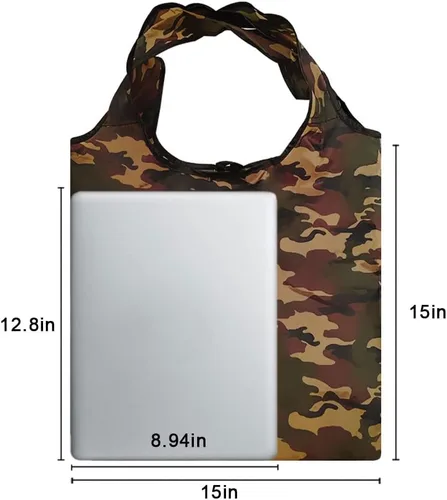 Miniatura 6 de Aricsen Paquete de 10 bolsas de compras reutilizables de camuflaje de 15 x 4.5 x 15 pulgadas con asas a granel, plegables extragrandes resistentes