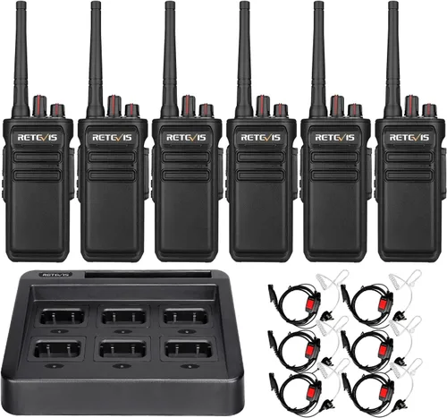 Retevis RB23 IP67 Walkie Talkie GMRS - Radio bidireccional impermeable de largo alcance, con auricular, 1800 mAh, cargador multibanco de 6 vías,
