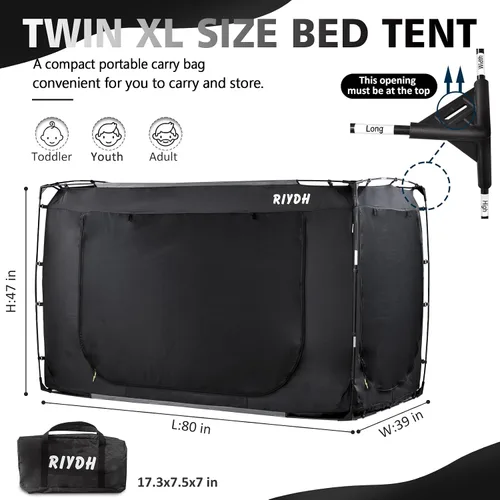 Miniatura 6 de RIYDH Tienda de campaña para cama tamaño individual XL para adultos y niños, diseño original, tienda de campaña portátil de ensueño para interiores
