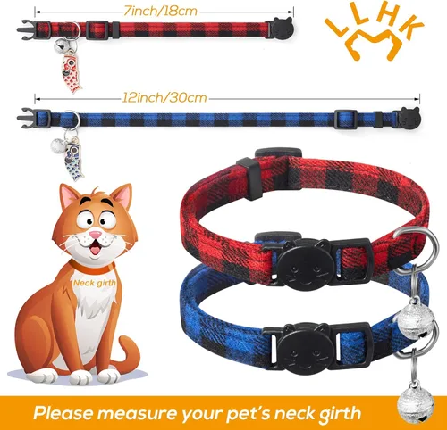 Miniatura 4 de LLHK Paquete de 4 collares de gato pequeños con pajarita y campana, collar personalizado para gatito para niñas y niños, ajustable de 7 a 12