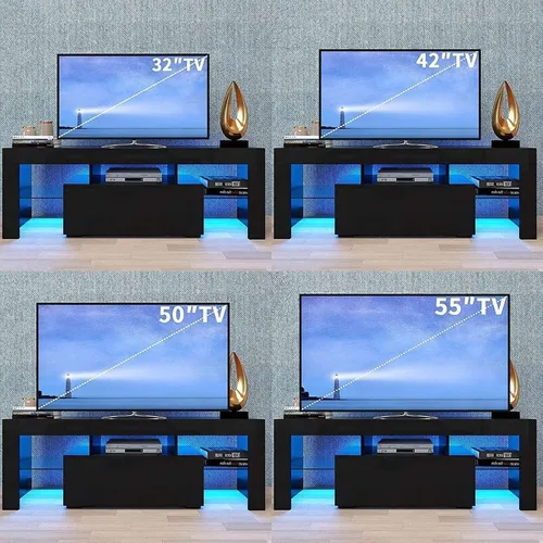 Miniatura 4 de Soporte de TV para televisores de más de 55 pulgadas, soporte de TV negro con cajón de almacenamiento, centro de entretenimiento LED para consola
