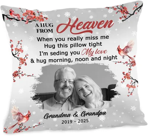 Miniatura 14 de ENCYCOM Almohada personalizada con texto en inglés "A Hug from Heaven", regalo de condolencias por pérdida de seres queridos, regalos de recuerdo